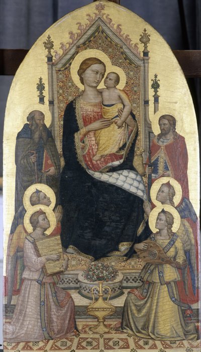 Madonna entronizada con Niño, Santos Antonio y Julián y cuatro ángeles de Niccolo di Pietro workshop of Gerini